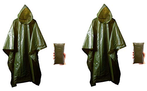 2 Pack Survival Lightweight Rain Gear Poncho Emergency Survival Cover Shelter