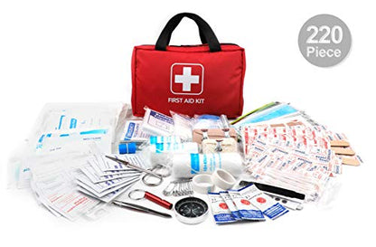 220 Piece First Aid Kit with Hospital Grade Medical Supplies Exceeds FDA