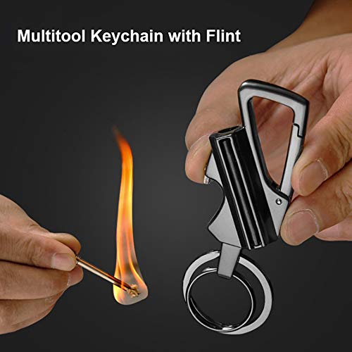 Lixada Keychain Bottle Opener with Flint Metal Matchstick Fire Starter