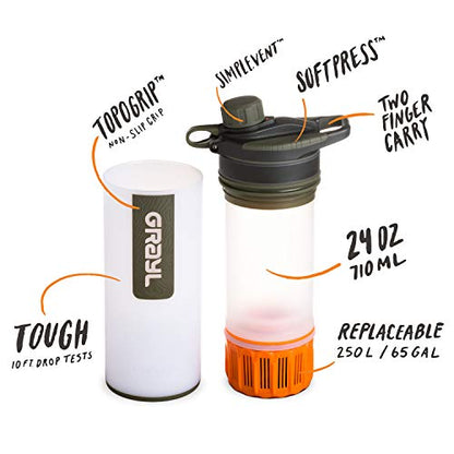GRAYL Geopress 24 oz Water Purifier for Global Travel, Backpacking, Hiking & Survival