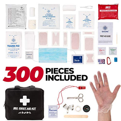 M2 BASICS 300 Piece (40 Unique Items) First Aid Kit | Free First Aid Guide