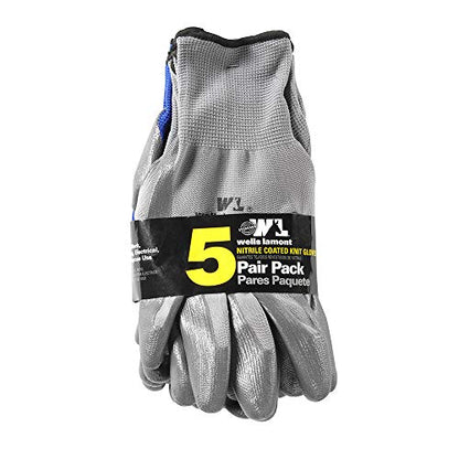 Wells Lamont Nitrile Work Gloves, 5 Pack, Large (580LA),Grey