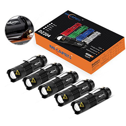 5 Pack Mini Flashlights LED Flashlight 300lm Adjustable Focus Zoomable Light (Black)
