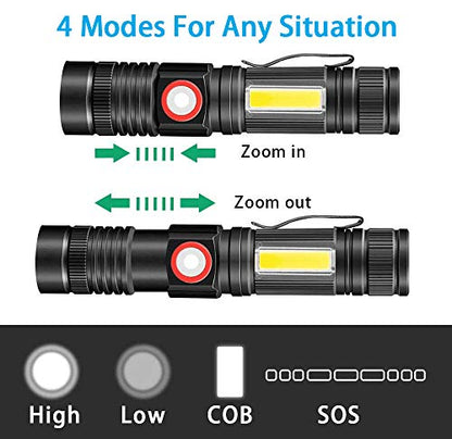 USB Rechargeable Flashlight, Magnetic Flashlights With COB Flash Light Include Battery