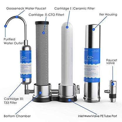 SimPure Countertop Water Filter, Stainless Steel Drinking Water Purifier