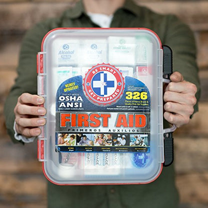 First Aid Kit Hard Red Case 326 Pieces Exceeds OSHA and ANSI Guidelines 100 People