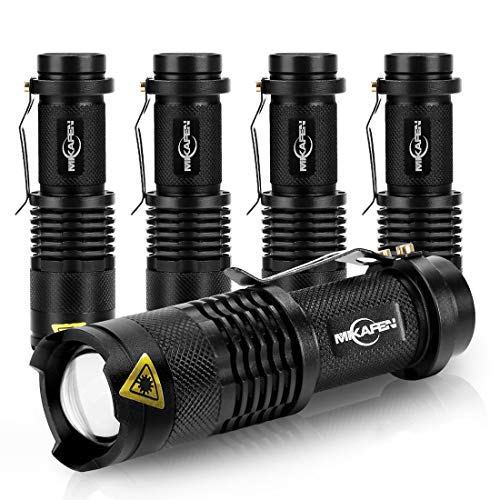 5 Pack Mini Flashlights LED Flashlight 300lm Adjustable Focus Zoomable Light (Black)