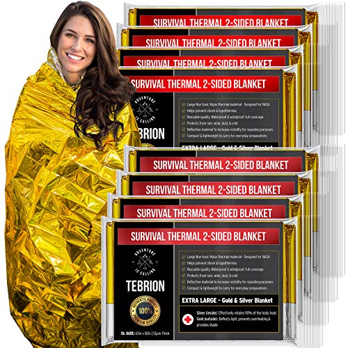 TEBRION 8 Packs Extra Large - 63” x 82” Double Sided Emergency Thermal Foil