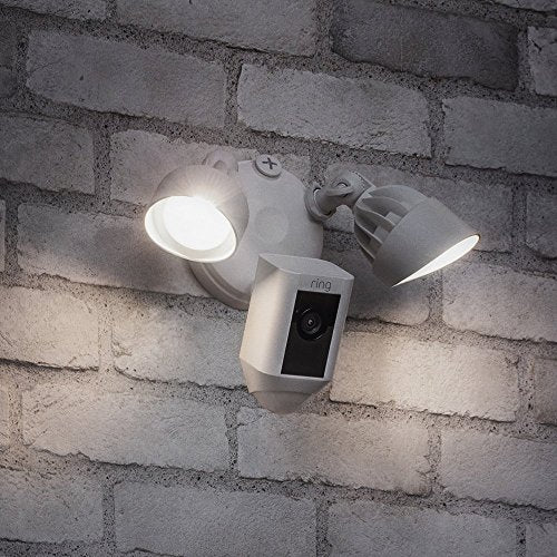Ring Floodlight Camera (White) with Echo Dot (Charcoal)