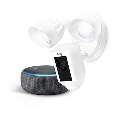 Ring Floodlight Camera (White) with Echo Dot (Charcoal)