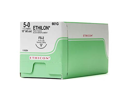 Ethicon ETHILON Nylon Suture, 661G, Synthetic Non-absorbable, FS-2 (19 mm), 3/8 Circle Needle, Size 5-0, 18" (45 cm),Black