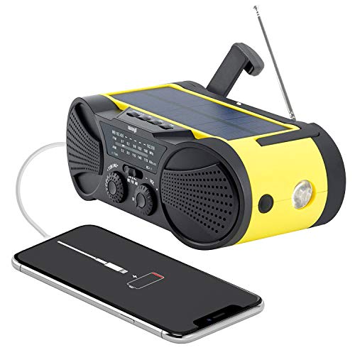Emergency Weather Radio 4000mAh - Portable, Solar Powered, Hand Crank, AM FM