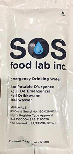 S.O.S. Emergency Water 5 year shelf life - 62 Individual 4.22 Oz Packets (With Tips)