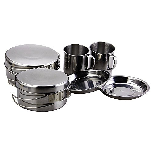 BeGrit Backpacking Camping Cookware Set for Hiking (8pcs/Set, 410 Stainless Steel)