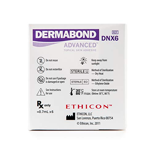 Ethicon DERMABOND ADVANCED Topical Skin Adhesive, DNX6, 0.7 mL Ampule of High-Viscosity Skin Adhesive, Medical Supplies