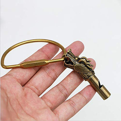 Run Handmade Brass Dragon Head Emergency Whistle Loud Survival Whistle Keychain (Pack of 1)