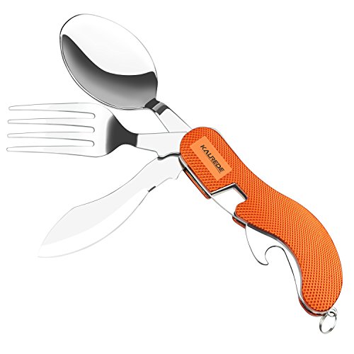 KALREDE Camping Utensils Cutlery 4-in-1 Stainless Steel Set with Bottle Opener