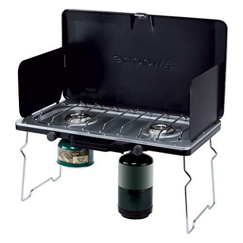 Woods Camping Stove | Portable Multi-Fuel Gas Stove with 2 Adjustable Burners | Stainless Steel