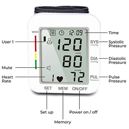 Digital Wrist Blood Pressure Monitors 120 Reading Memory Clinically Accurate