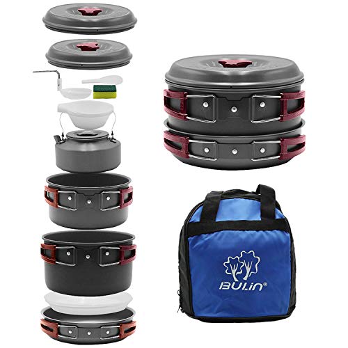 Bulin 27/13/11/8/3 PCS Camping Cookware Mess Kit, Nonstick Lightweight Backpacking Cooking Set,