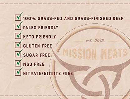 Mission Meats Keto Grass Fed Beef Bars Gluten Free, No MSG Sugar free, Non GMO, Nitrate Nitrite Free, Paleo Healthy Natural Meat Bars Beef Jerky (12-Count)
