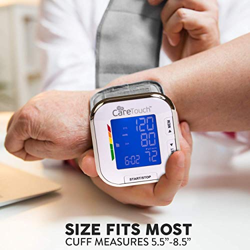 Care Touch Fully Automatic Wrist Blood Pressure Cuff Monitor - Platinum Series, 5.5" - 8.5" Cuff Size- Batteries Included