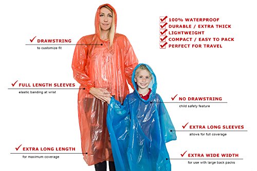 Lingito Rain Poncho Family Pack: Extra Thick -Disposable Emergency Rain Ponchos for Men, Women and Teens, Children (8pack)