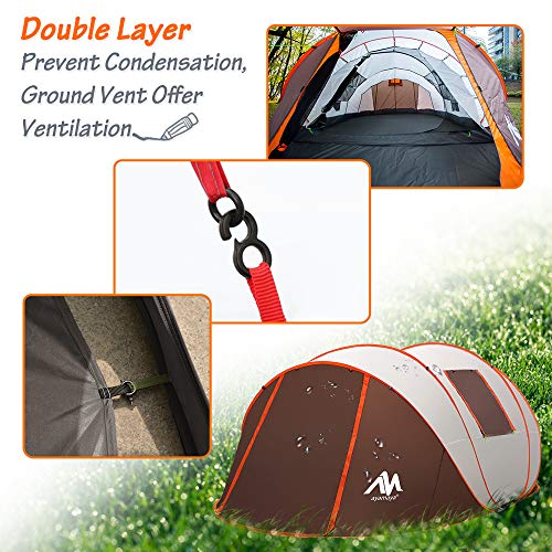 ayamaya Pop Up Tents with Vestibule for 4 to 6 Person - Double Layer Waterproof 3 Season Easy Setup Big Family Camping Tent - Ventilated Mesh Windows Quick Ez Set Up Dome Popup Tents Shelter