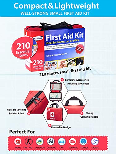 WELL-STRONG First Aid Kit 210 Pieces with Durable and Compact Canvas Bag for Home
