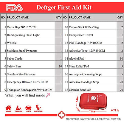DeftGet First Aid Kit,163 Piece Waterproof Portable  Medical Emergency Equipment Kits