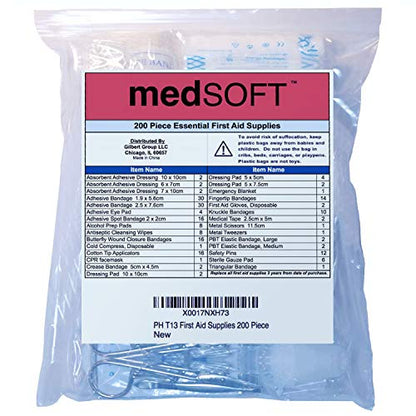 First Aid Kit Refill - 200 Piece - Extra Replacement Supplies for First Aid Kits, Loose Packed Restock Supply Pack