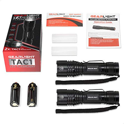 GearLight TAC LED Tactical Flashlight [2 PACK] - Single Mode, High Lumen