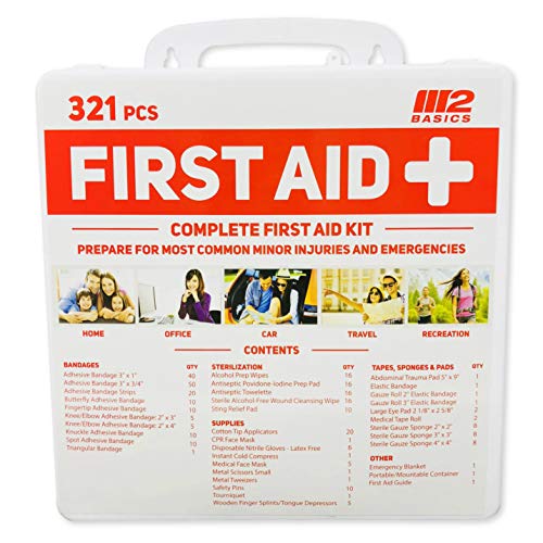 M2 BASICS 321 Piece Emergency Survival First Aid Kit | Free First Aid Guide