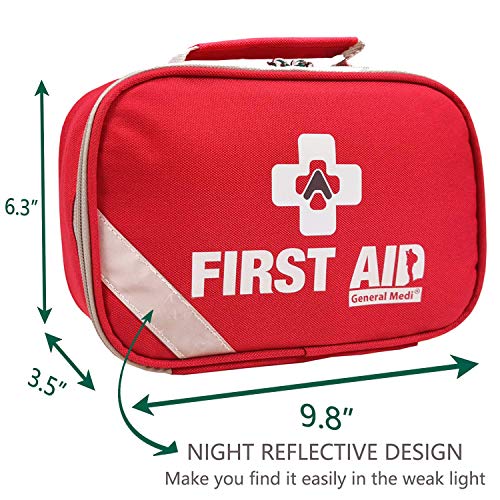  General Medi Mini First Aid Kit, 110 Piece Small First Aid Kit  - Includes Emergency Foil Blanket, Scissors for Travel, Home, Office,  Vehicle, Camping, Workplace & Outdoor (Red) : General Medi