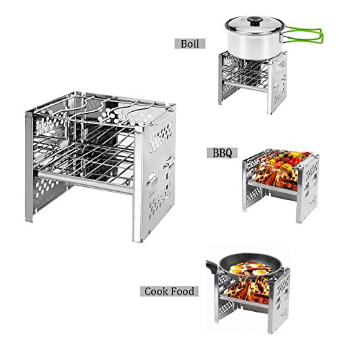 Unigear Wood Burning Camp Stoves /Potable Folding Stainless Steel Backpacking Stove