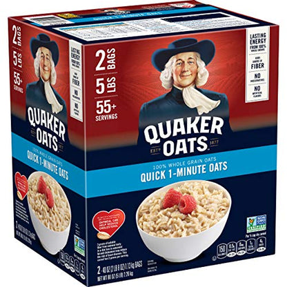 Quaker Quick 1-Minute Oatmeal, Non GMO Project Verified, Two 40oz Bags in Box, 55 Servings