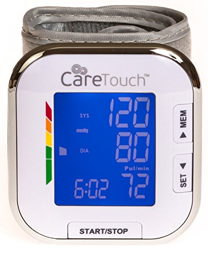 Care Touch Fully Automatic Wrist Blood Pressure Cuff Monitor - Platinum Series, 5.5" - 8.5" Cuff Size- Batteries Included