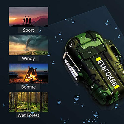 lcfun Waterproof Lighter Outdoor Windproof Lighter Dual Arc Lighter Electric Lighters USB Rechargeable-Flameless-Plasma Lighter for Cigarette,Camping,Hiking,Outdoor Adventure,Survival Tactical