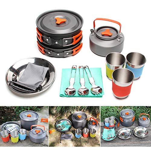 JACKBAGGIO New Aluminum Camping Pot Cookware Sets for 2-3 Backpacker