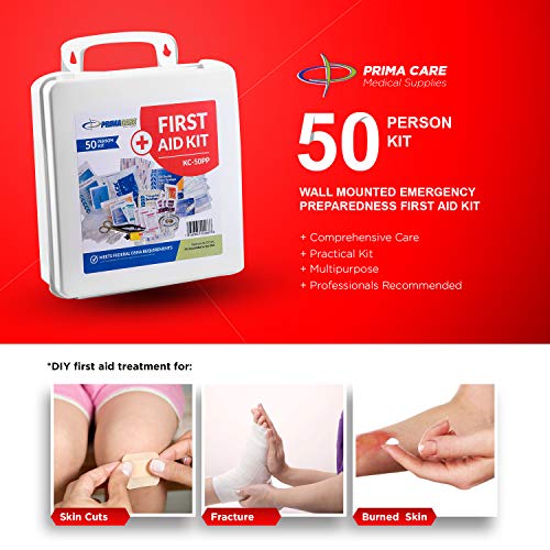 Primacare 50 Person Large Emergency Preparedness First Aid Kit for Home, School and Office, Wall Mounted