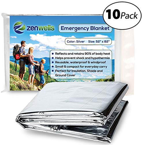 Zenwells Emergency Blankets Pack of 10 - Mylar Thermal Solar Blankets