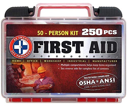 "Be Smart Get Prepared 250Piece First Aid Kit, Exceeds OSHA Ansi Standards for 50 People