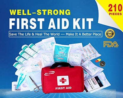 WELL-STRONG First Aid Kit 210 Pieces with Durable and Compact Canvas Bag for Home