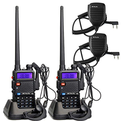 Retevis RT-5R Dual Band Two Way Radio 128CH UHF/VHF Long Range Walkie Talkies for Adults FM Emergency 2 Way Radio with Earpiece (2 Pack)