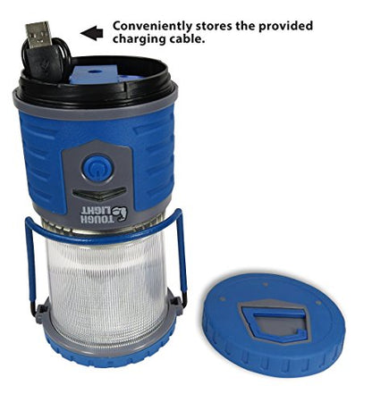 Tough Light LED Rechargeable Lantern - 200 Hours of Light from a Single Charge, Longest Lasting on Amazon! Camping and Emergency Light with Phone Charger - 2 Year Warranty (Blue)