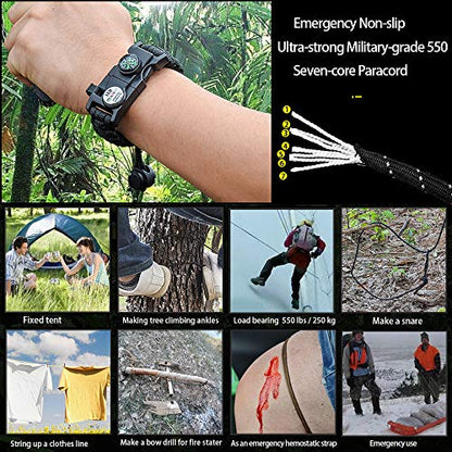 daarcin Paracord Survival Bracelet,with Waterproof SOS Light, Fire Starter,Compass, Whistle, Adjustable AK87 20 in 1,Outdoor Ultimate Tactical Survival Gear Set,Gift for Kids,Men (Black Reflective)