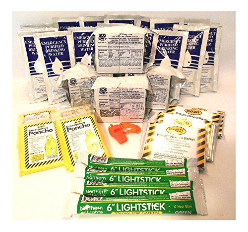 4 Person Emergency Survival Food Bars, Water and Gear for Boat Ditch Bag 5 YR